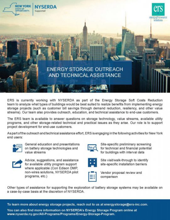 ERS NYSERDA Energy Storage Outreach and Technical Assistance